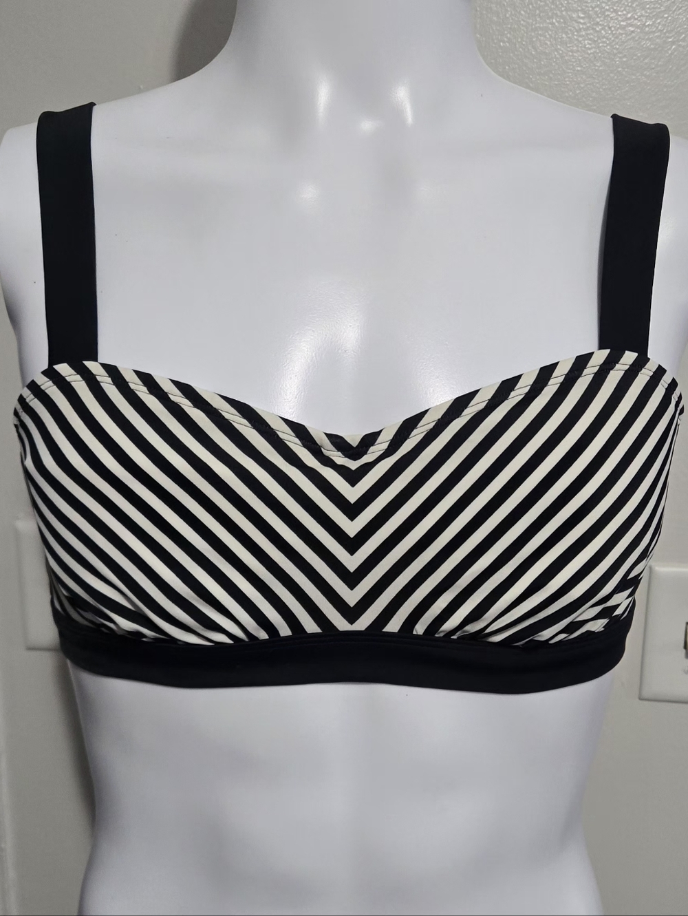 Athleta Black and White Striped Bandeau Bikini Top 36 B/C